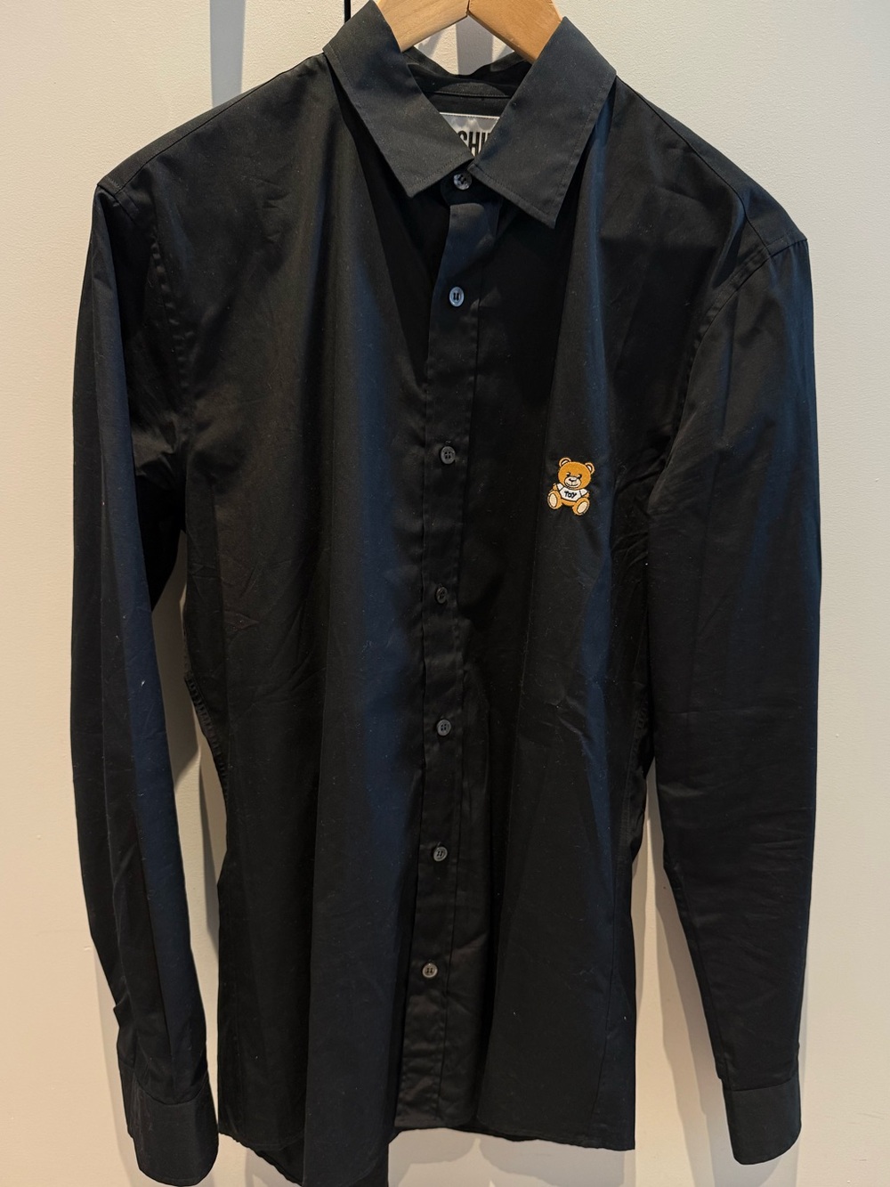Moschino Black Dress Shirt with Teddy Embroidery